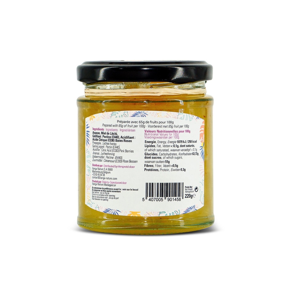 La confiture d'anans baies roses 220g vue de dos