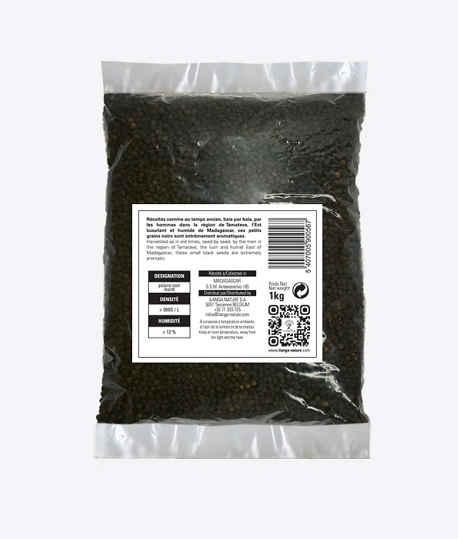 poivre noir en grains 1kg vu de dos