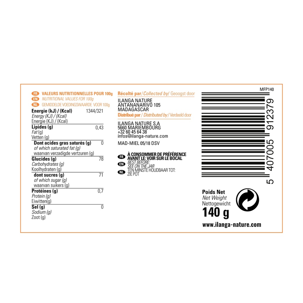 étiquettes de miel de forêts primaires 140g