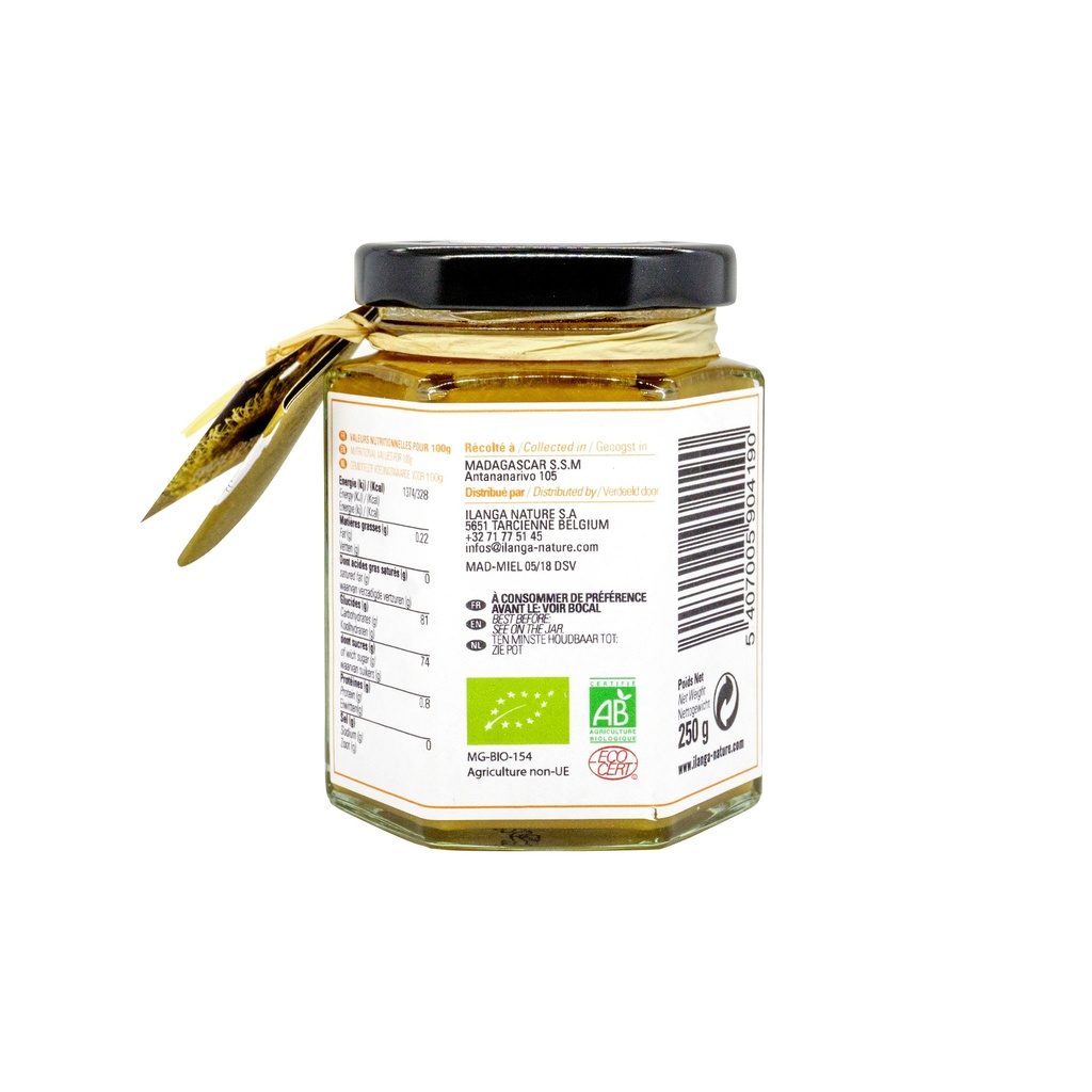 le miel d'eucalyptus 250g BIO vu de dos