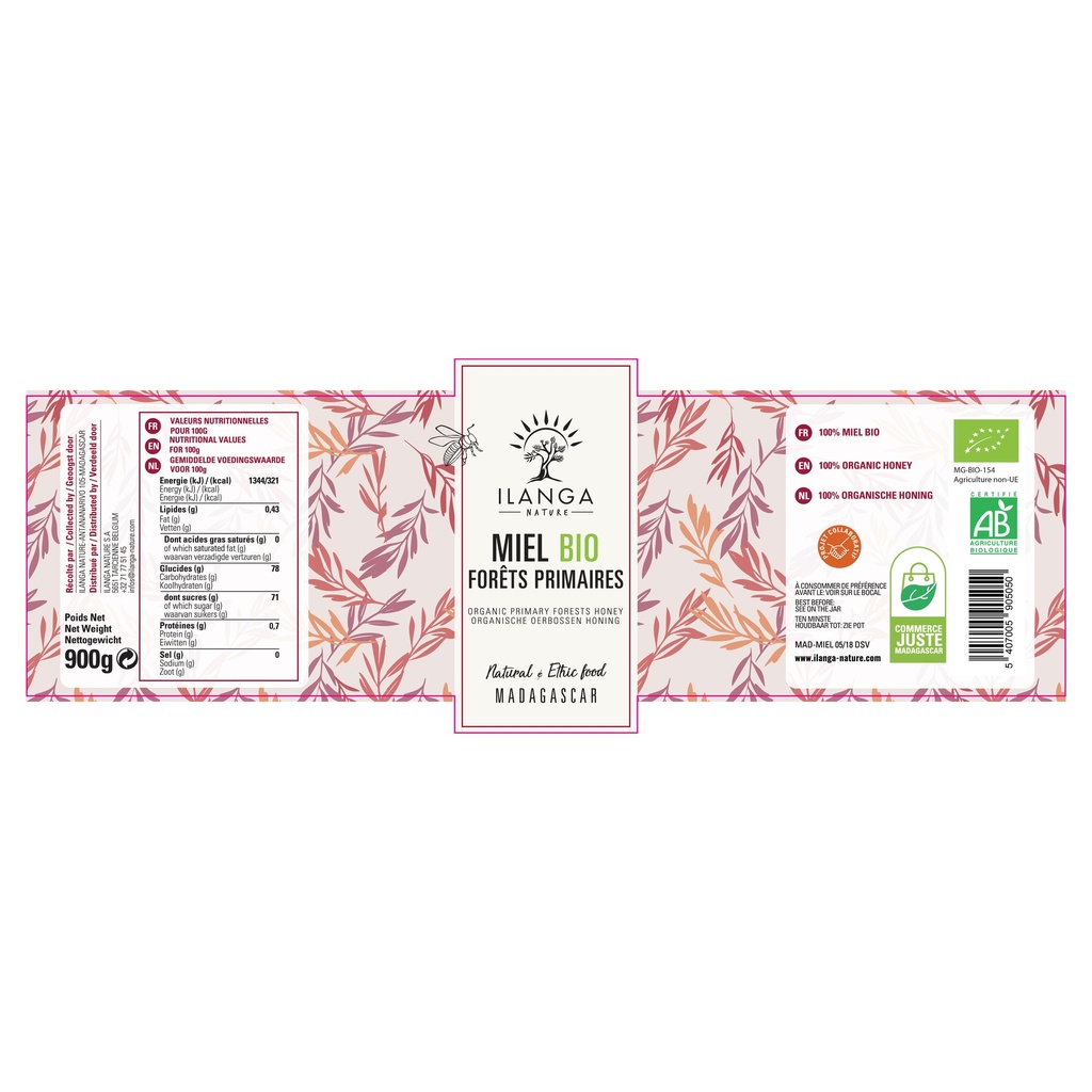 etiquette du miel de forêts primaires 900g BIO