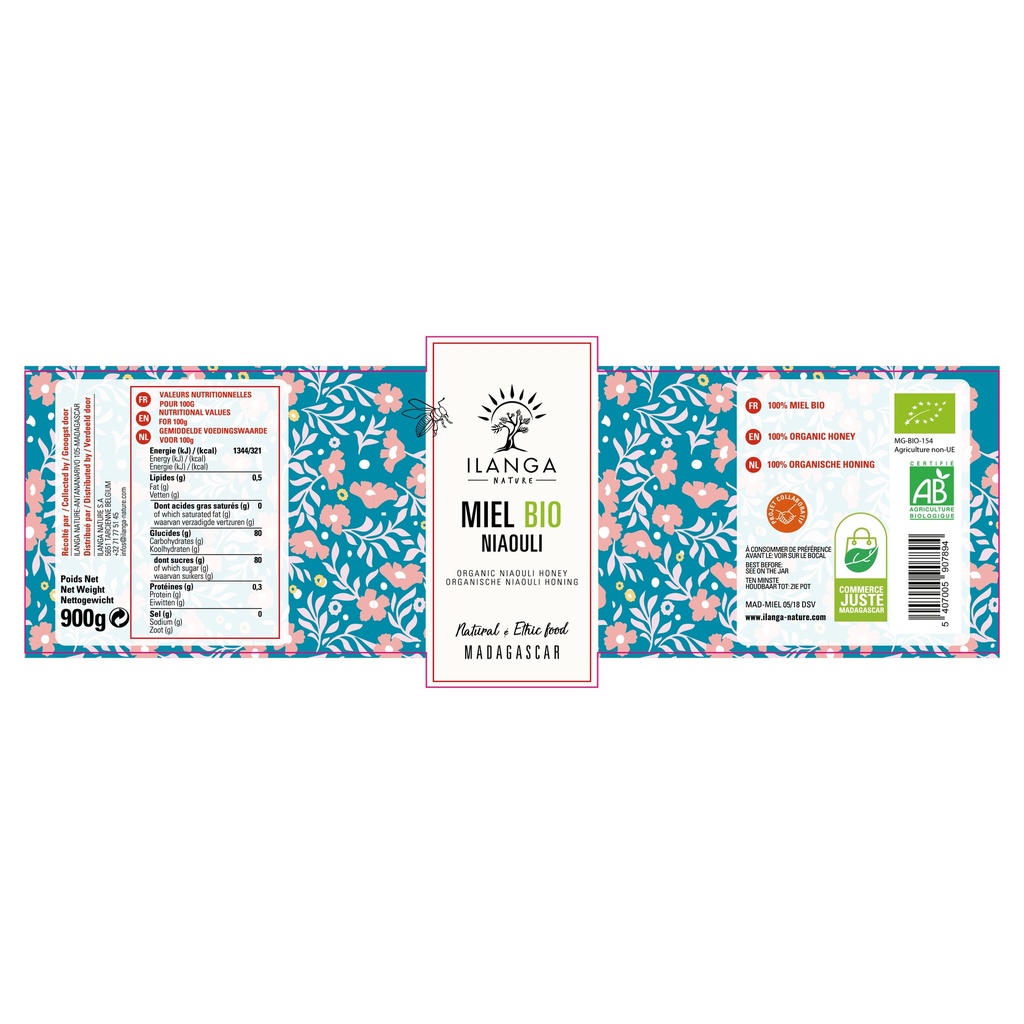 etiquette du miel de niaouli 900g  BIO