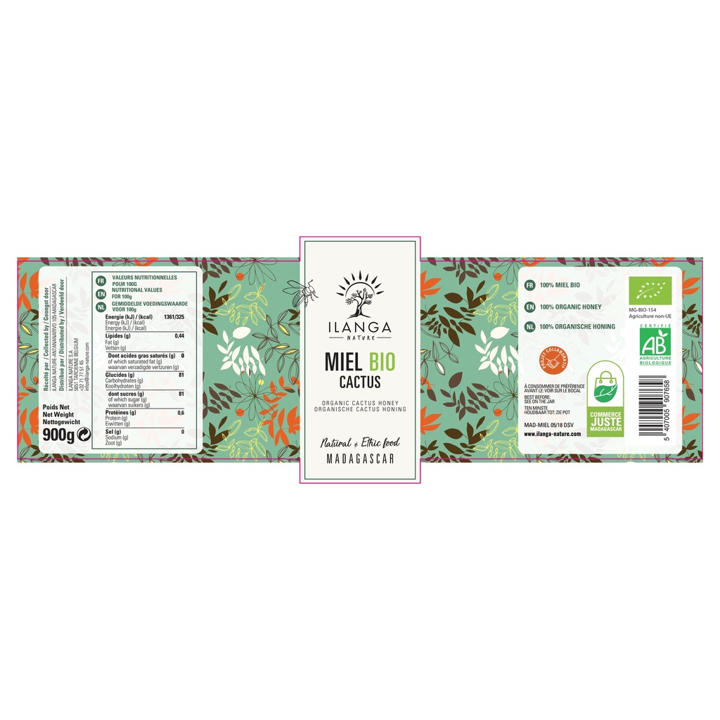 etiquette du miel de cactus 900g BIO