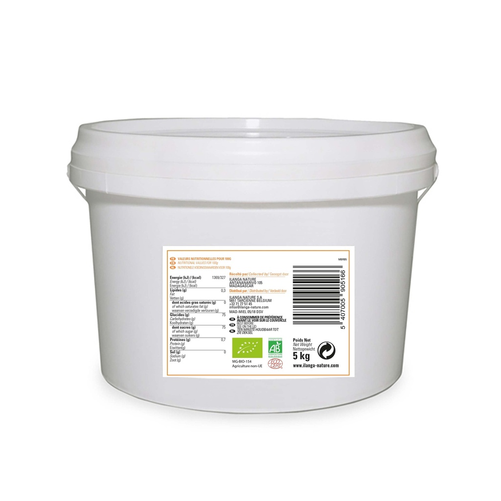 le miel de baies roses 5kg BIO vu de dos