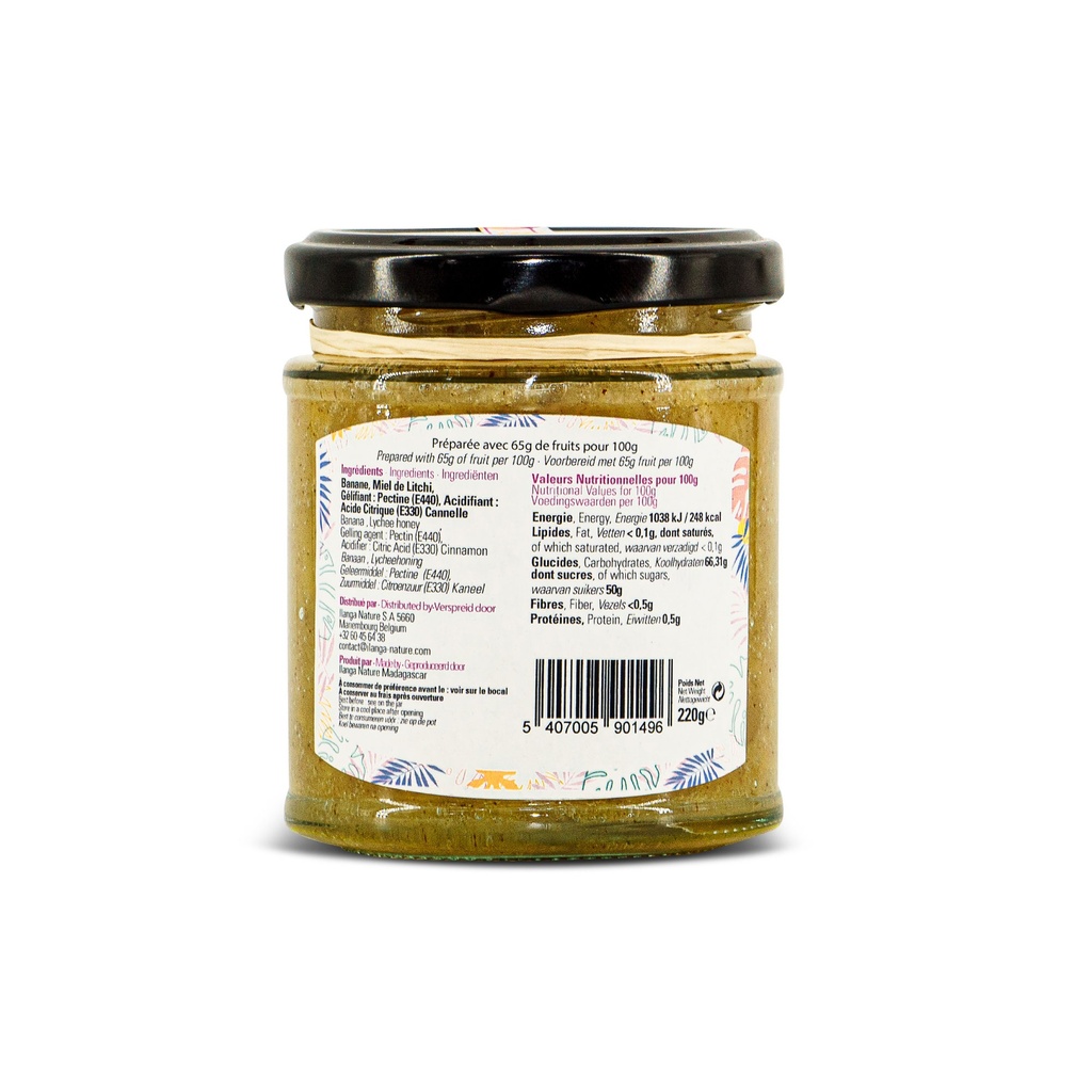 La confiture de banane cannelle 220g vue de dos