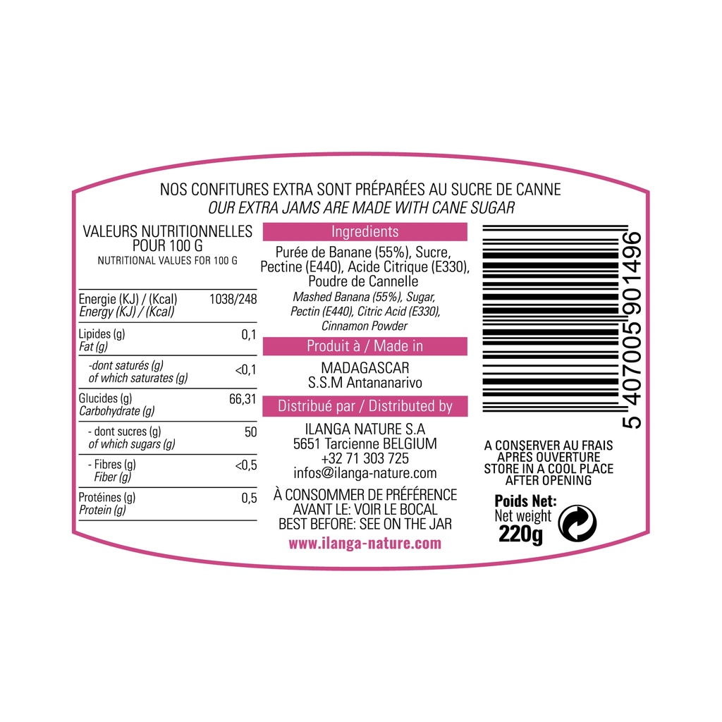 les informations sur la confiture de banane cannelle 220g