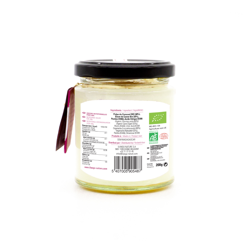 La confiture de corossol au sucre de canne 220g BIO vue de dos