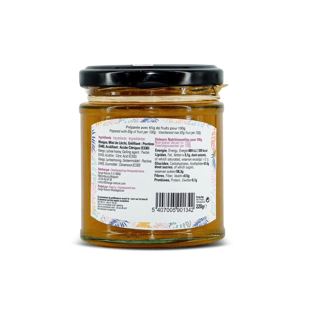 la confiture de mangue 220g vue de dos