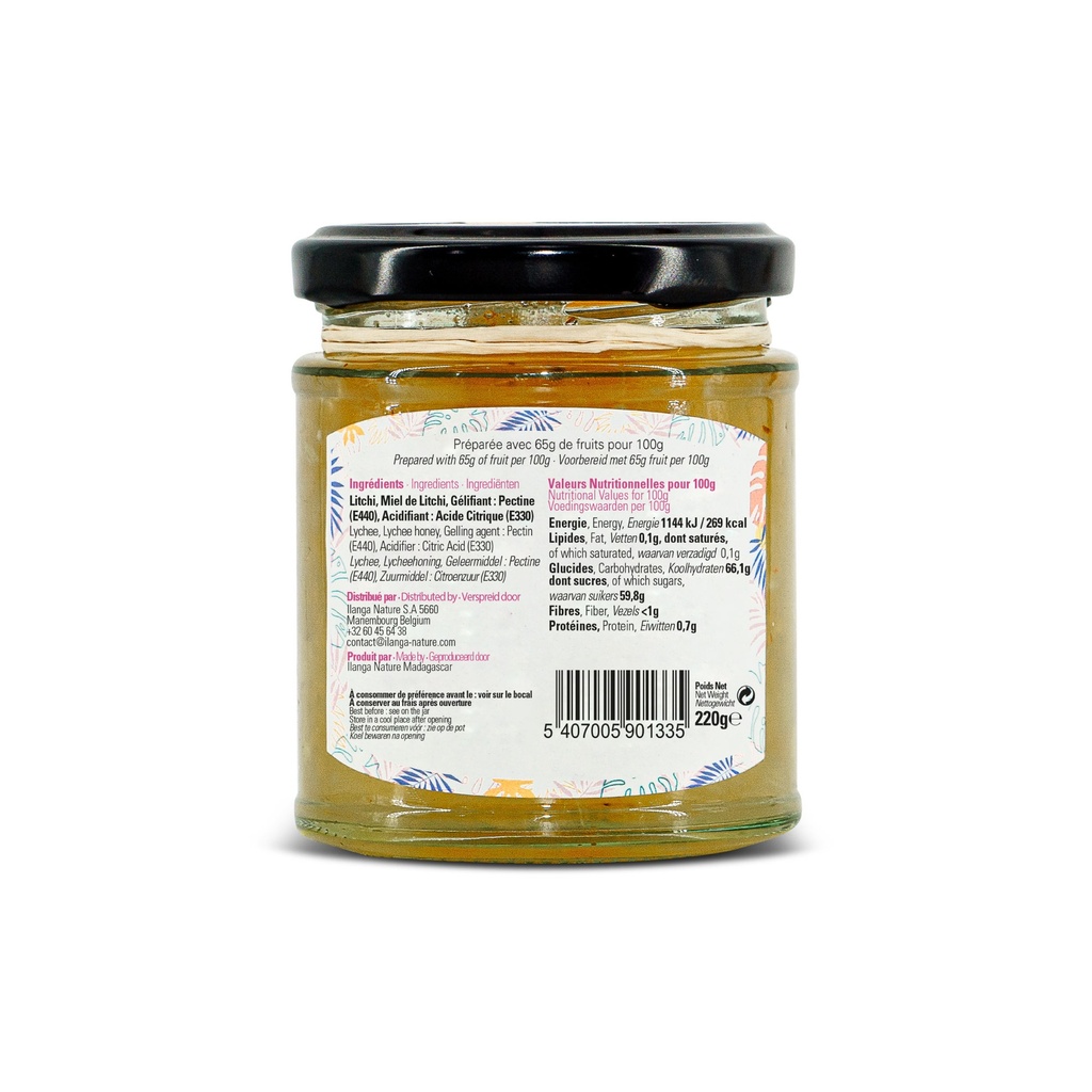 La confiture de litchi 220g vue de dos