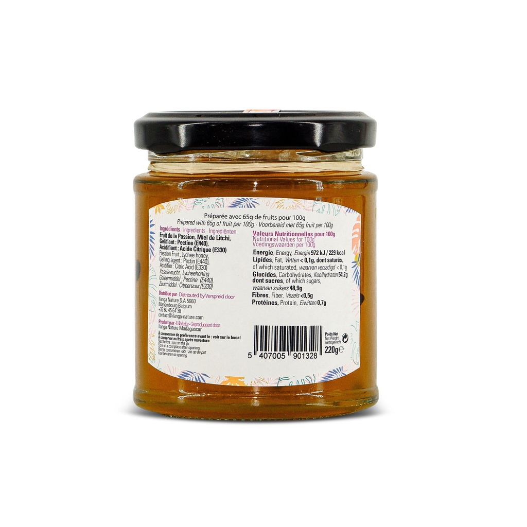 la confiture de fruit de la passion 220g vue de dos