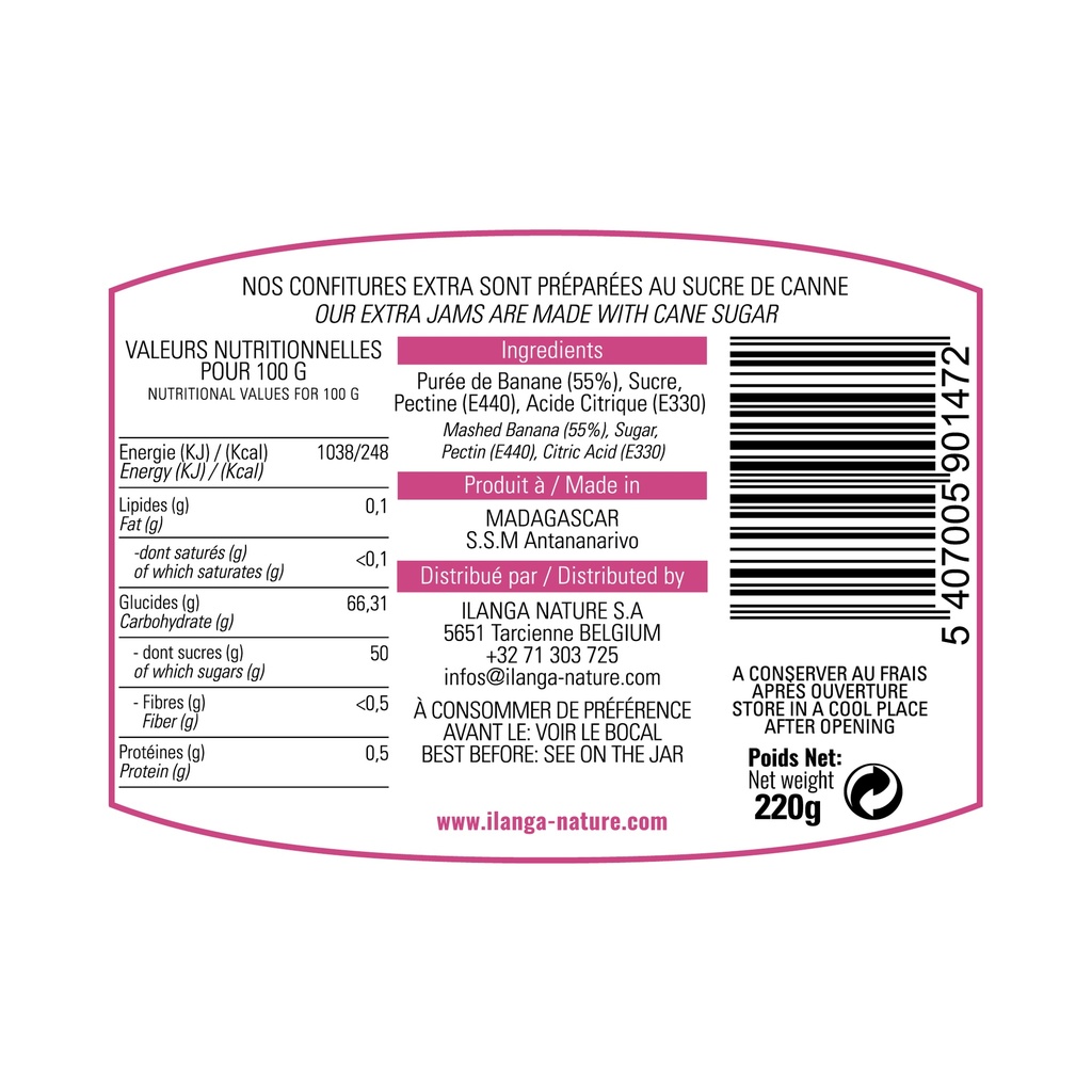 Quelques informations sur la confiture de banane 220g