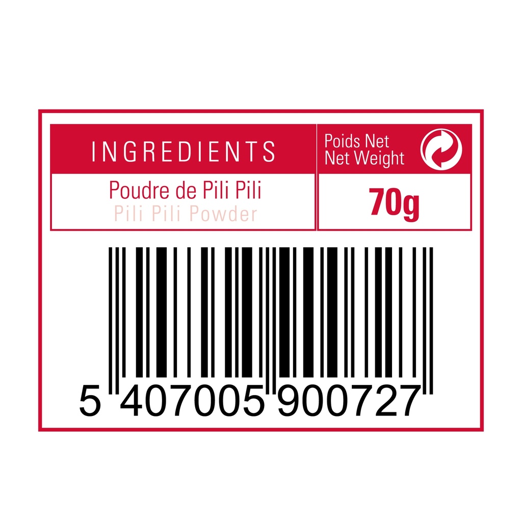 étiquette du pili pili en poudre 70g