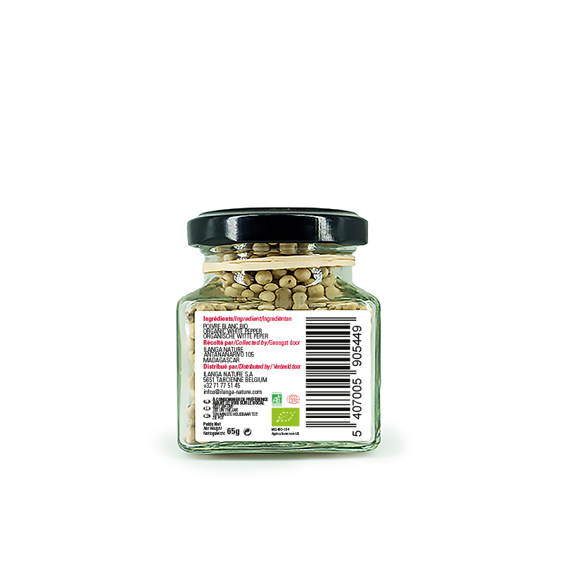 le poivre blanc en grains 65g BIO vu de dos