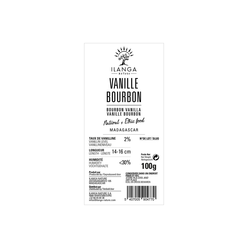 l'étiquette de la vanille bourbon 100g