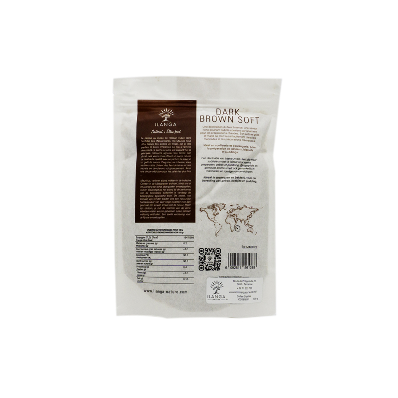 le sucre de canne dark brown soft 500g vu de dos