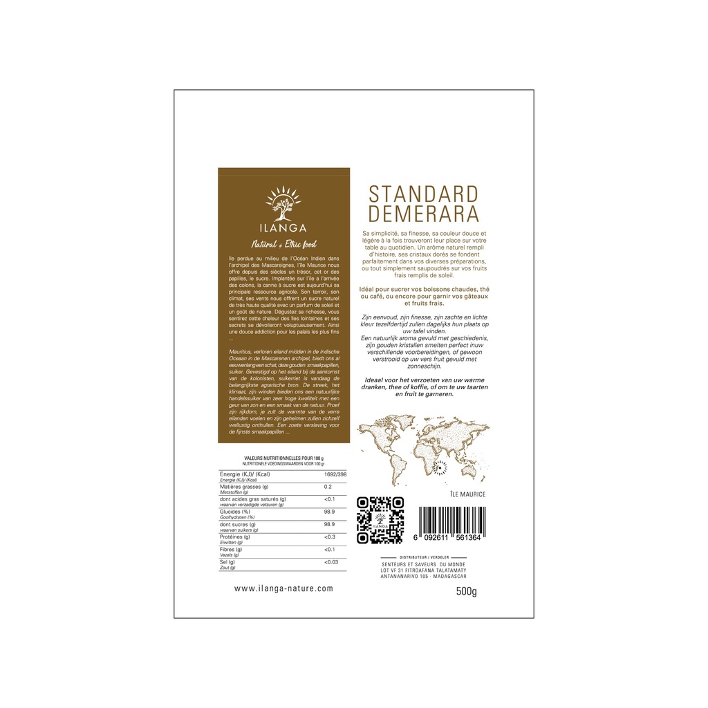 les informations sur le sucre de canne standard demerara 500g