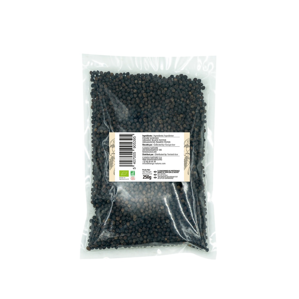 le poivre noir 250g BIO vu de dos