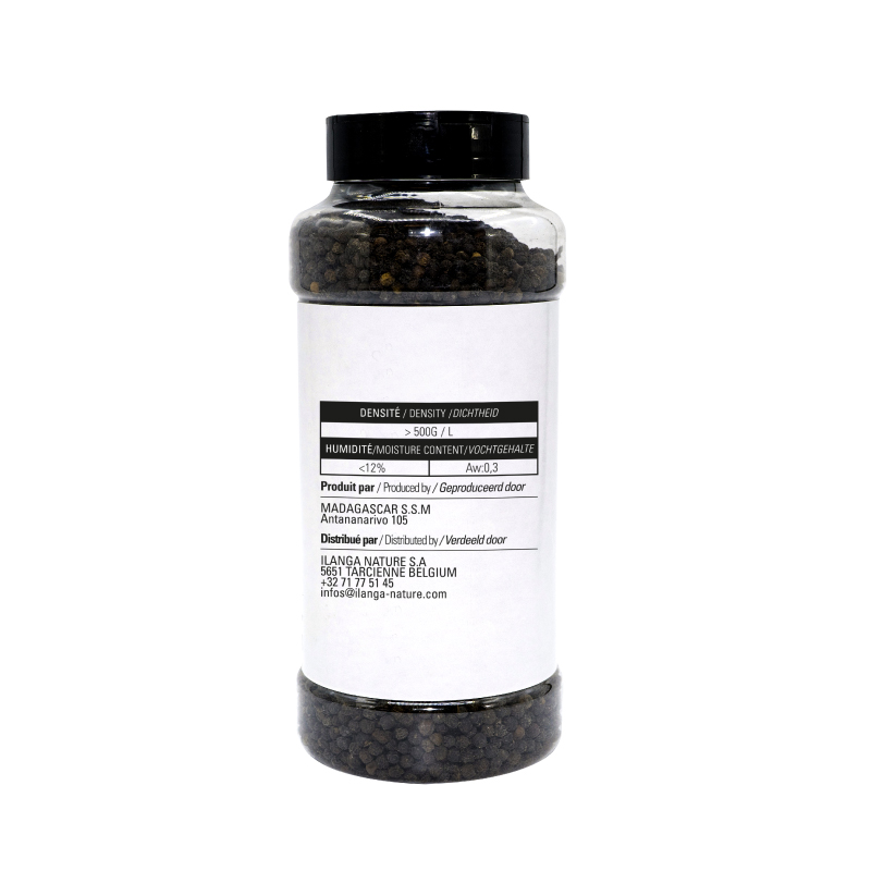 le poivre noir en grains 500g vu de dos