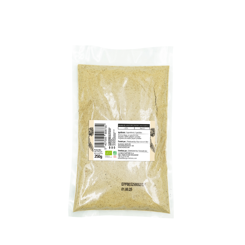 le poivre blanc en poudre 250g BIO vu de dos