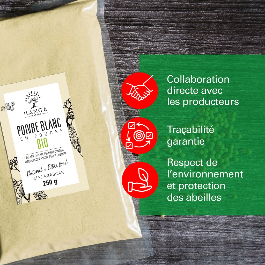 les valeurs du poivre blanc 250g BIO