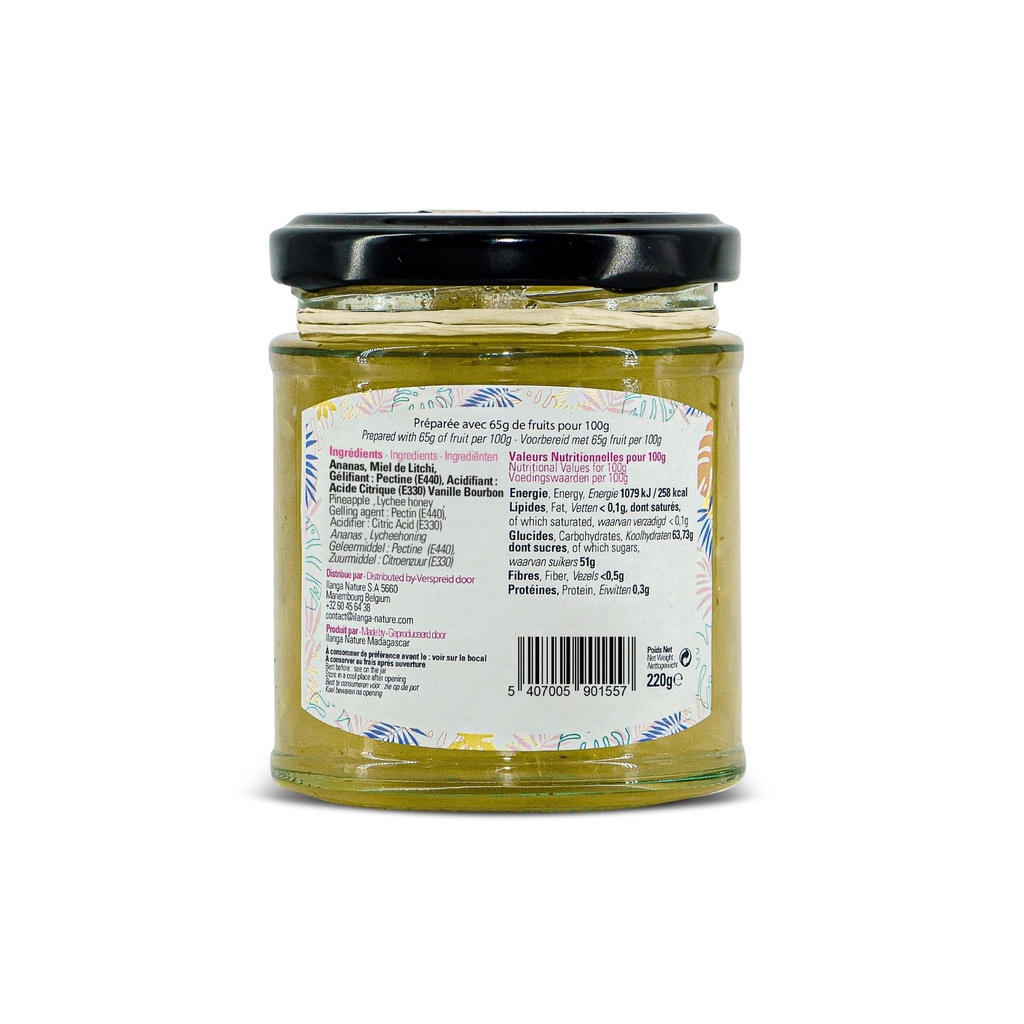 la confiture d'ananas vanille 220g vue de dos