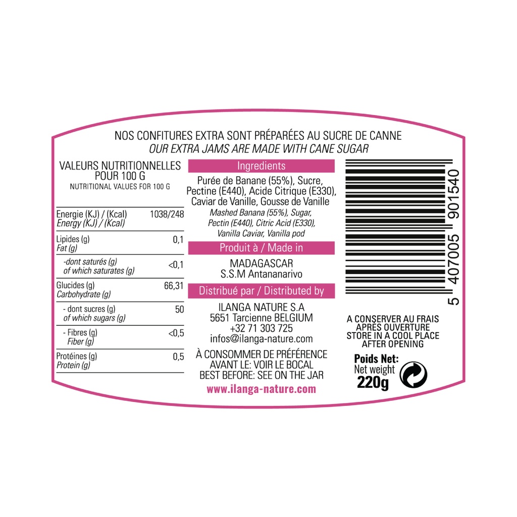 les informations sur la confiture banane vanille 220g