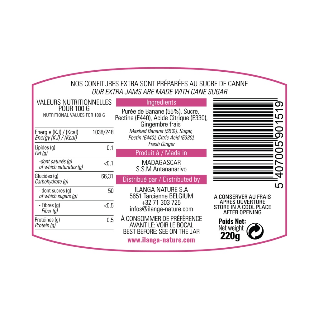 Confiture Banane Gingembre 220g