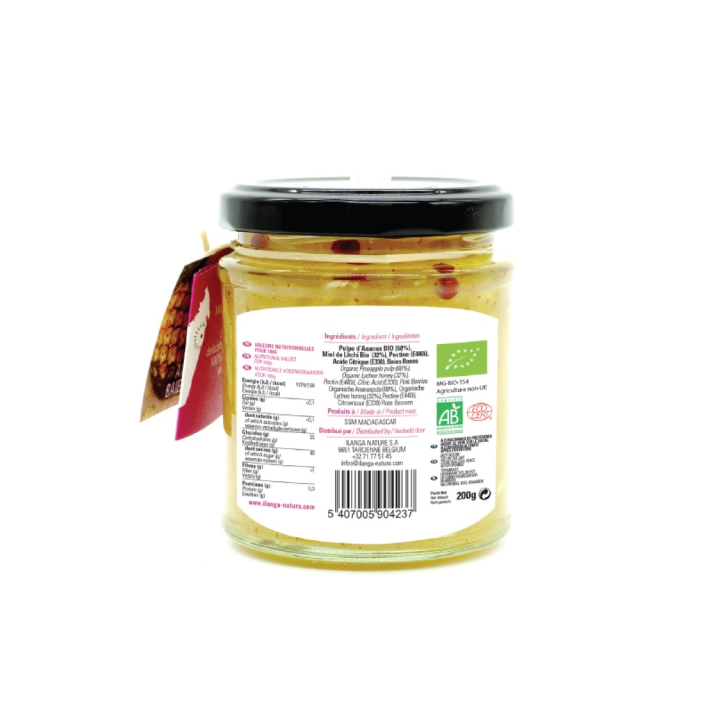 Confiture Ananas Baies Roses au Miel de Litchi 200g - BIO