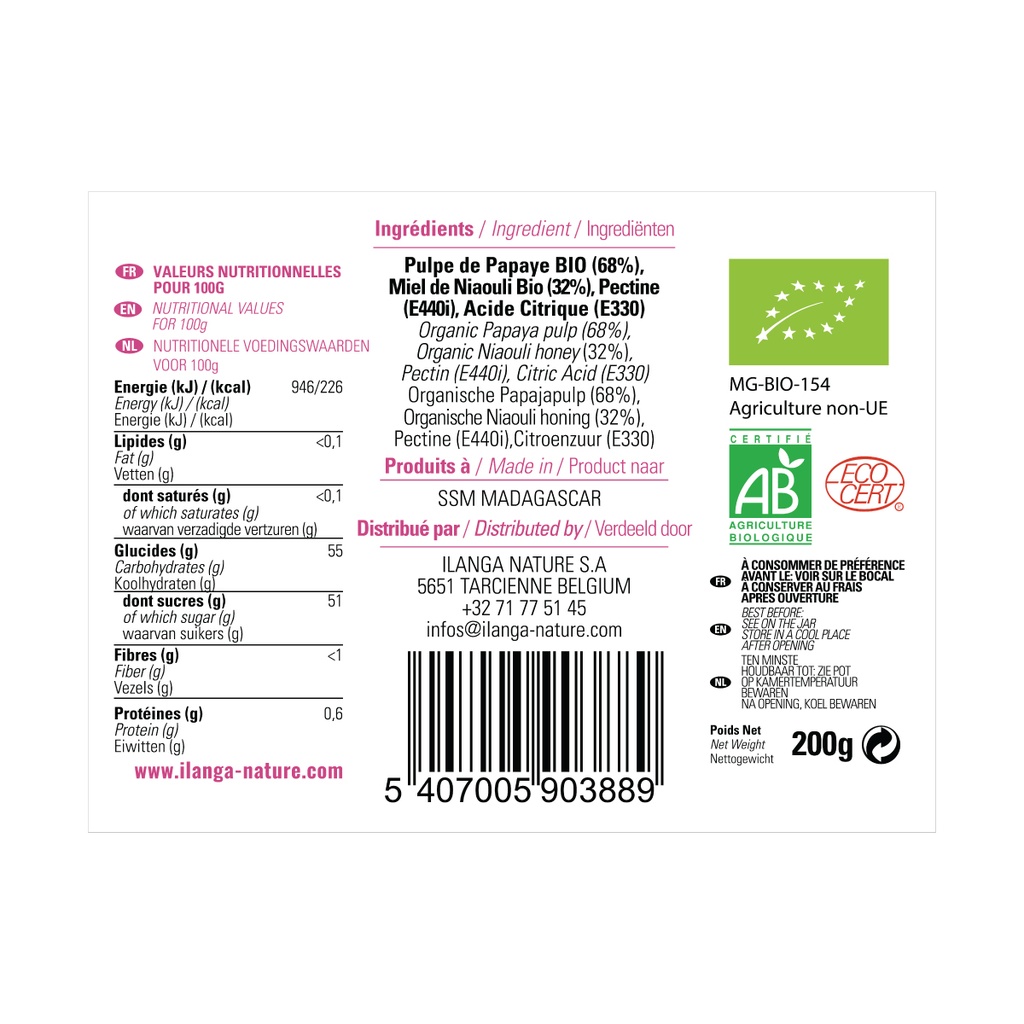 Confiture Papaye au Miel de Niaouli 200g - BIO
