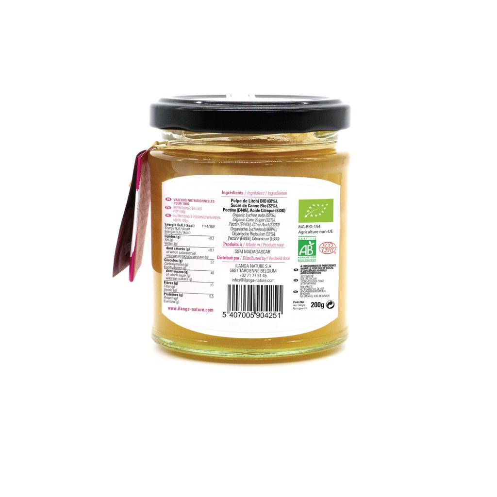 la confiture de litchi au sucre de canne 220g BIO vu de dos