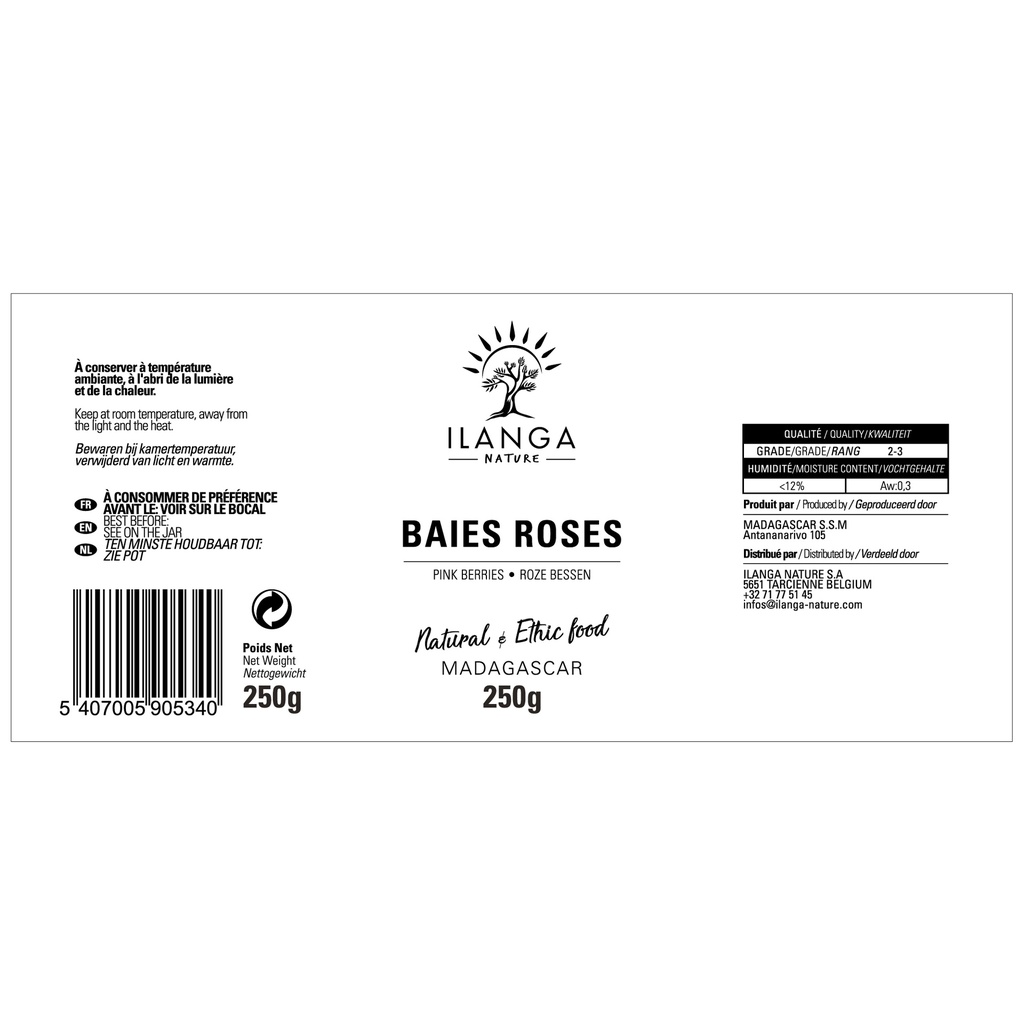 étiquette de la baies roses 250g