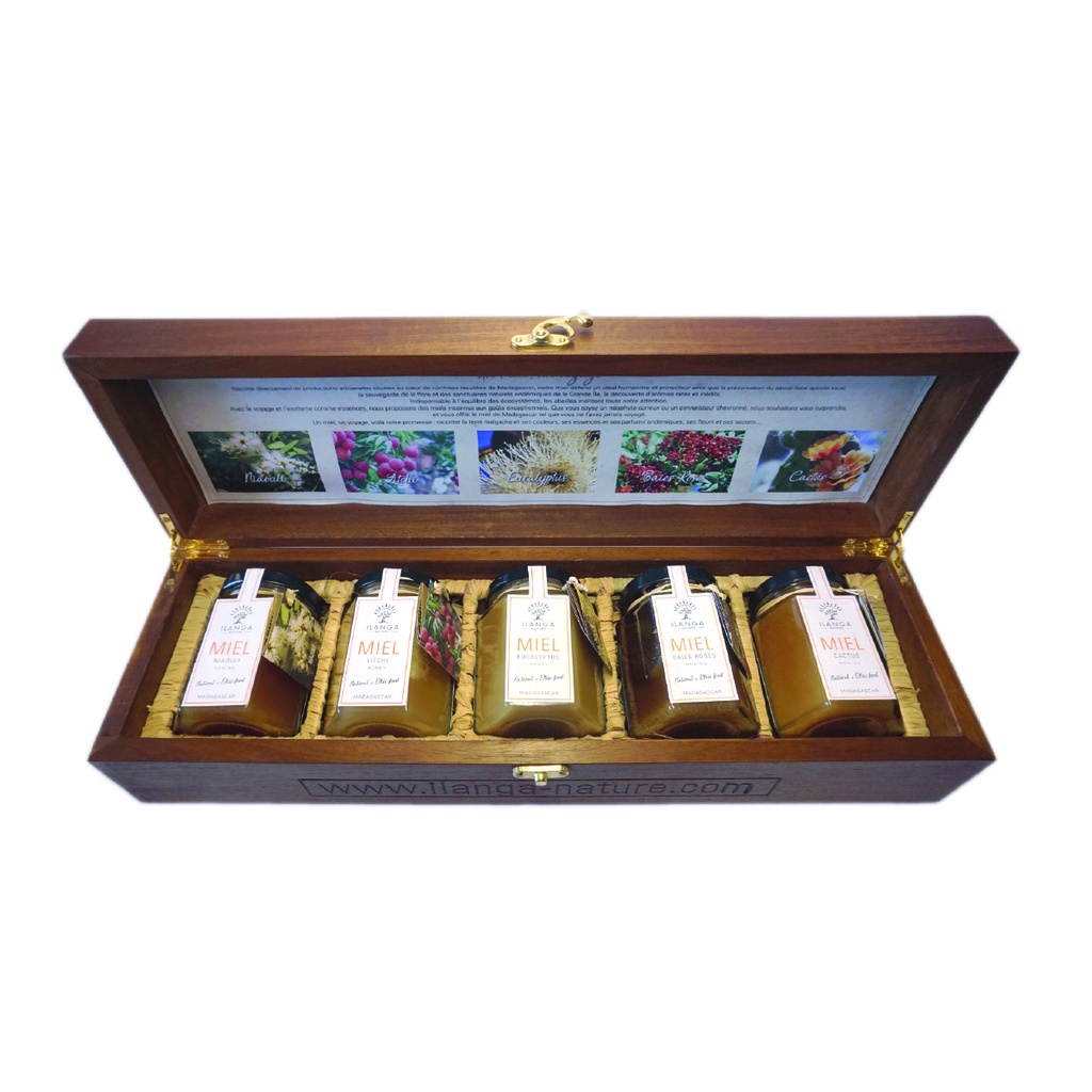 La Collection de 5 Miels 250g - Coffret en Bois